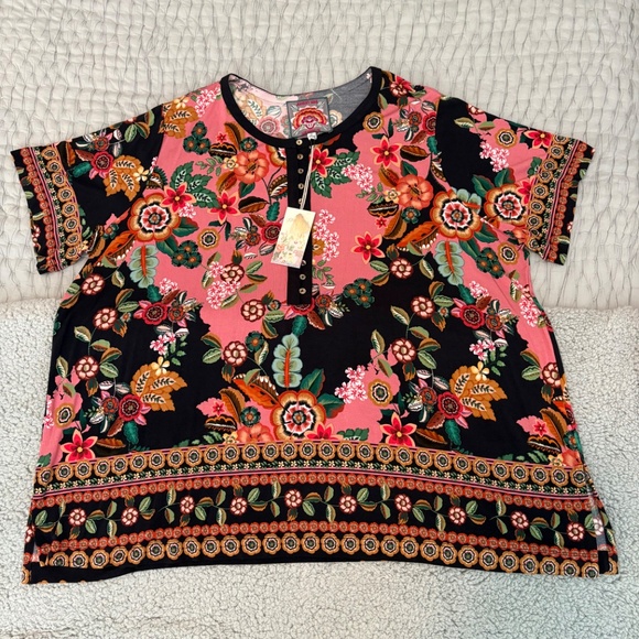 Johnny Was Floral Print Top - Pink and Navy - Picture 6 of 8